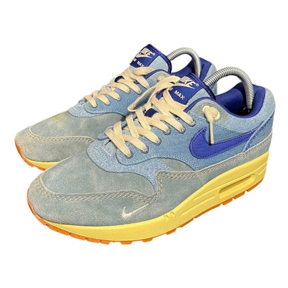 Nike Air Max 1 Premium Dirty Denim 2022 Blue Yellow Suede‎ (DV3050-300) Size 8 - Picture 1 of 7